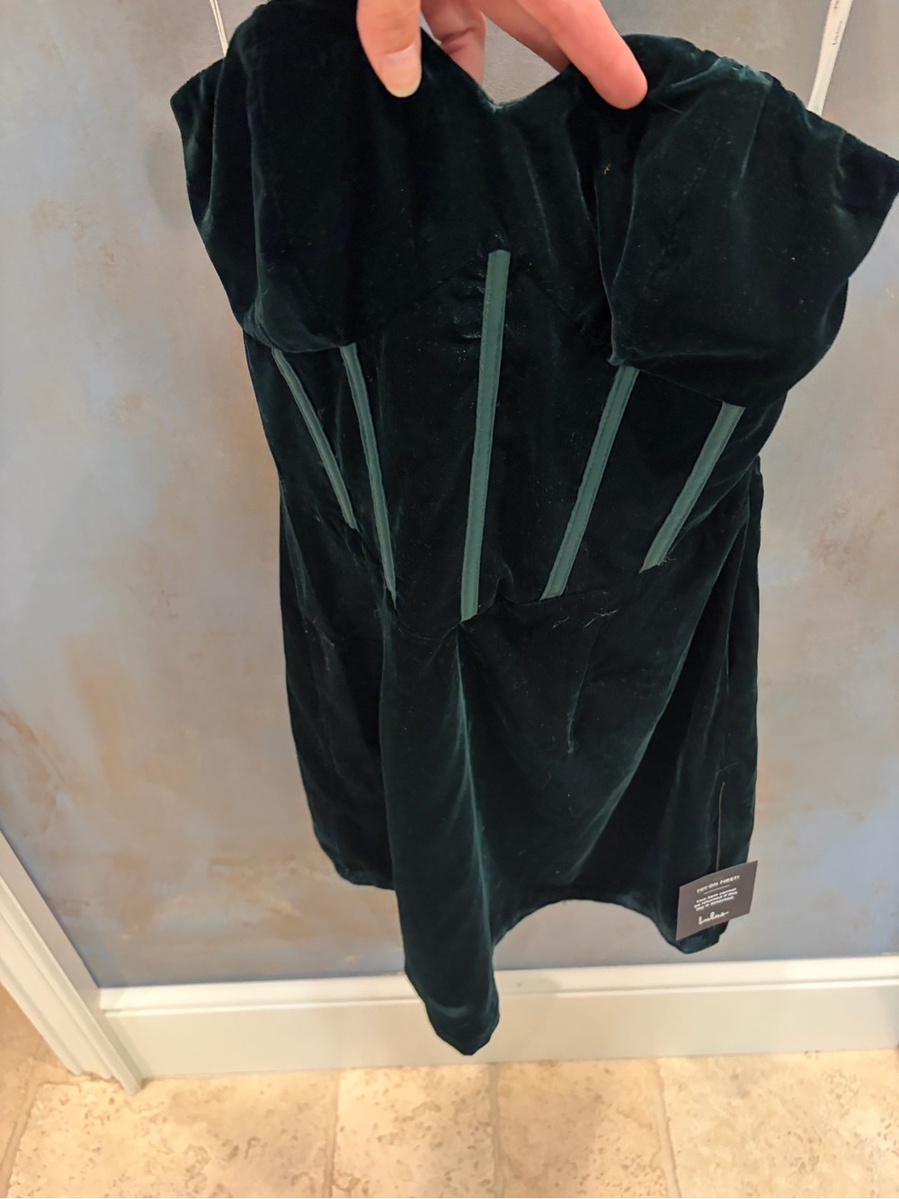 Lulu's Hunter Green Velvet Strapless Dress with Corset Piping